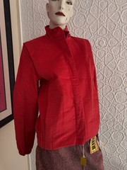 Vintage 1980s Velvet Jacket-Deadstock-Red-Velour-Varsity-Zip Up-Essential-Medium