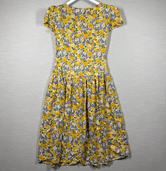 Vintage Maggy London Dress Womens 6 Yellow Button Up Pleated Romantic 80s Silk