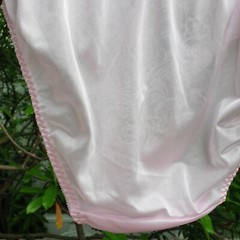 Vintage Silky Nylon Panties Pink Lace Bikini High Leg Brief Size 7-8 Hip 38-42″