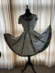 NWOT Vintage 50s Multi Floral Cotton FULL Dress JEUNESSE Pockets BELT M L SPRING