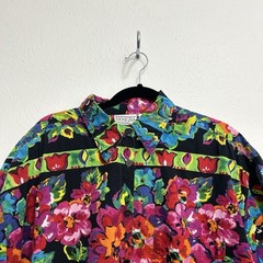 VTG 90s Venezia Painted Print Floral Tropical Shirt Top Colorful Vacay Sz 18/20