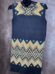 1960s Black Woven Shift Dress Yellow Blue Tribal Floral Pattern Handmade Ethnic
