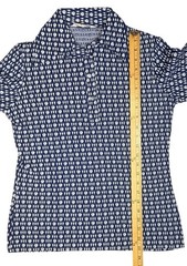 Vintage Eastmoor Mod Polo Shirt Womens 7/8 Blue White Geometric 60s 70s Retro