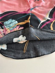1980s California Connection Tropical Rayon Blouse Pink Bird Print Made USA VTG