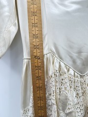 1930s Wedding Bridal Gown Ivory Liquid Satin & Embroidered Lace Train Handmade