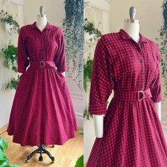 Vintage 1990s 90s Plaid Flannel Tartan Checkered Shirt Dress Midi Winter