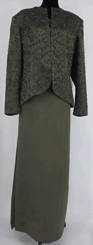 Vintage Lillie Rubin Skirt Beades Blazer Suit US 12 Green Formal Suit 1980s