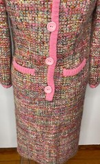 VTG 60’S MOD PINK CHUNKY KNIT WOOL BOUCLE JACKET&PENCIL SKIRT SUIT SET*XS/S