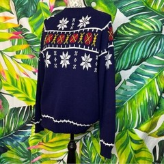 Vintage JC Penney 70s L Blue White Fall Winter Snow Grandpacore Preppy Sweater