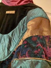 Vtg 90s Iridescent Patchwork Velvet Tapestry Full Zip Puffer Jacket Women’s XS