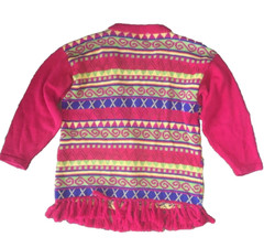Vintage Womens Small Abstract Fringed Beaded Button up Cedars Sweater Red 1980’s