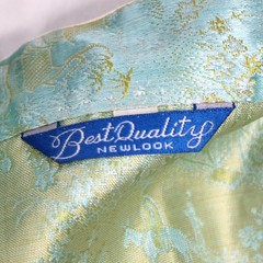 Vintage 50s Brocade Silk Tang Jacket Sz Sm Garden Scene Turquoise NEWLOOK Label