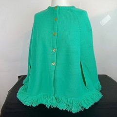 Vtg Carol Brent Mint Green Button Sweater Cape Poncho RUNS SMALL Montgomery Ward