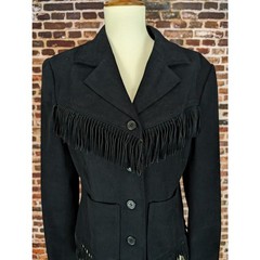 Vintage Black Faux Suede Fringe Jacket Ladies Women’s Sz 4 Small Western Hippie