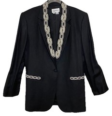 Cedars Vintage Women’s Sz M Black Blazer W/Pearl And Silver Beading Accents