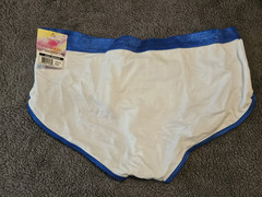 SuperGirl Intimates Women’s Boy Briefs Panties Sz: LARGE Color: WHITE/BLUE TRIM
