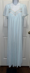 Vintage Miss Elaine Pale Blue Long Nightgown Nylon Size M