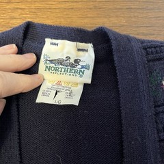 Vtg 90s Northern Reflections Knit Embroidered Country Cardigan L Navy Button Up