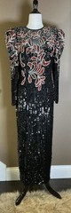 Niteline Vtg 80s 100% Silk Black Beaded Sequence Formal Dress Puff Shoulders 10