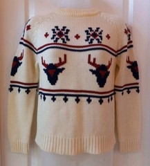 Vintage 60s Reindeer Deer Head Novelty Print Holiday Christmas Knit Sweater S