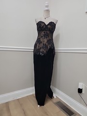 VTG’80s San Carlio Saks Fifth Avenue Black Lace Corset Velvet Gown Evening 10