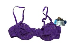 Vintage Lily of France Purple Sheer Lace Bra 36B Demi Cup 80s 90s Lingerie NOS