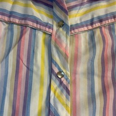 Vtg 70’s Western Pearl Snap Shirt Women’s Size 34 Metallic & Pastel Striped USA