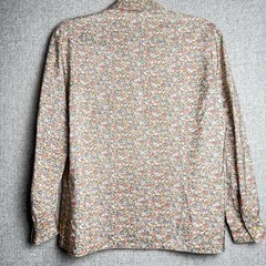 Vintage 70s/80s Ivory Pink Green Floral Handmade Button Down Shirt S/MEDIUM