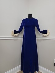 VTG Lorrie Deb Royal Blue Velvet Maxi Dress Empire Waist Bell Sleeve Hostess Boh