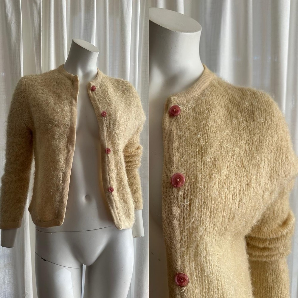 1950s Fuzzy Mohair Blend Cardigan Sweater Size Small Medium Vintage 50s
