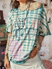 Blue Velvet vintage Style Anthropologie Distressed boho t-shirt Tunic Top Xl Nw