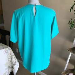 Vintage 80s Liz Sport Casual Teal Short Sleeve Top Shirt – Medium – 100% Rayon