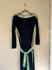 Leonard Paris Navy Blue + Lime Green / Pink 60s 70s Vintage Silk Designer Maxi