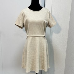 Vintage Y2K Wet Seal Fit & Flare Dress Cut Out Waist Neutral Heather Beige XL