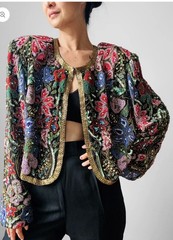 Vintage 1980s D’ore by Della Roufogali Silk Jacket w/ Intricate Beadwork/Sequins