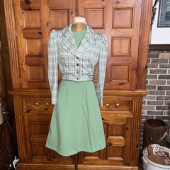 Vintage 60s 70s Double Knit Green Dress Suit Plaid Jacket 27w /St Patrick’s Day