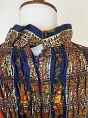 Vtg 1960s Maxi Dress Sz 11 Emma Domb Smocked Long Sleeve Floral Fall Winter