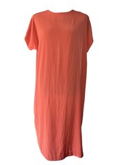 Sue Brett vintage coral orange shift dress mid-century loosely hung straight cut