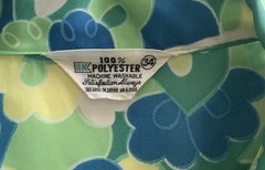 Vintage K-MART Polyester 70s Shirt Floral Green/Blue Print ButtonUp Woman Sz 34