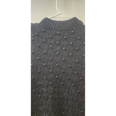 Lillie Rubin Vintage Hand Knit Beaded Angora Wool Sweater Black White Small