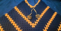 Vintage Black And Orange Halloween Fall Crocheted Poncho