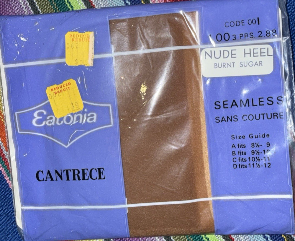 VINTAGE EATONIA CANTRECE NUDE HEEL SEAMLESS GARTER NYLONS SIZE-C FITS 10 1/2-11