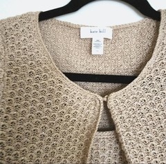 VTG Hand Knit Crochet Bolero Crop Cardigan Jacket /Tank Camisole Set W/beads~PXS