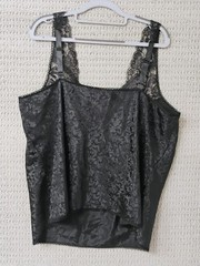 Vtg Escapades Camisole Plus Sz 22 Black Jacquard Satin Lace Trim Sleeveless