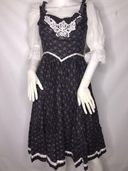 Vintage 1970s Gunne Sax Floral Prairie Peasant Black Corset Dress XS 5 7 Cottage