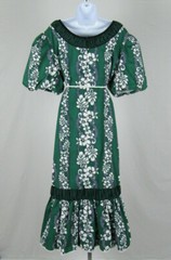 VTG 1960s 70 LUCKY YOU HAWAII FLORAL MUUMUU DRESS GREEN WHITE PURPLE COTTON POLY