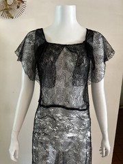 1930s Franklin Simon Co Custom Chantilly Lace Gored Skirt Bias Slip Dress VTG