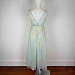 VTG Miss Elaine Sheer Chiffon Mint Green Floral Empire Maxi Nightgown V-Neck