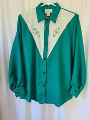 Vintage Erin London Green Long Sleeved Embroidered Blouse USA Womens Size Small