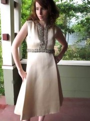 Ceil Chapman Dress VTG 60s Metallic Silk Aurora Borealis Prong Set Rhinestone L